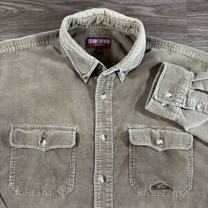 Quiksilver Shirt Men's L Brown Corduroy Vintage 90s Y2K Button-Up Long Sleeve